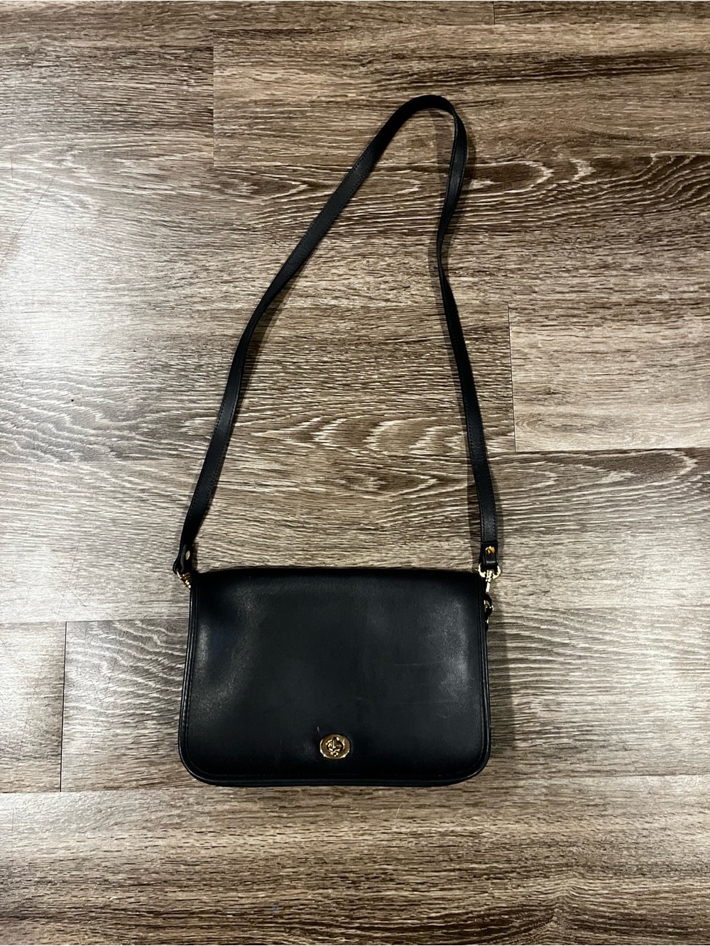 Club Room Navy Leather Crossbody with Gold Turn-Lock